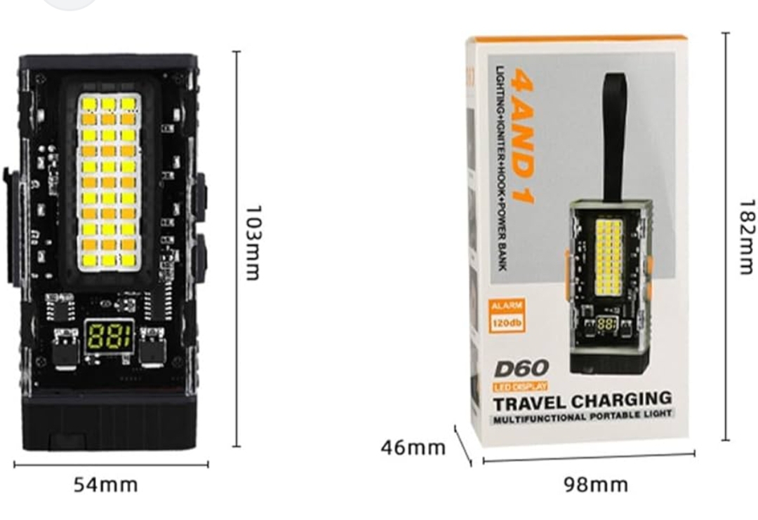  Описание Фонарь портативный светодиодный 4в1 фонарь, Powerbank, отпугиватель, зажигалка 