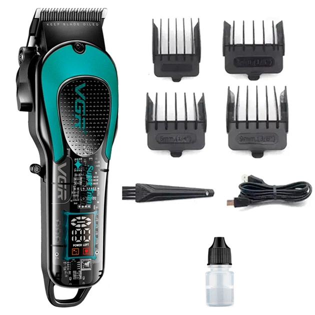  Аккумуляторная стрижка VGR V-692 GREEN, 4 насадки, LED дисплей 