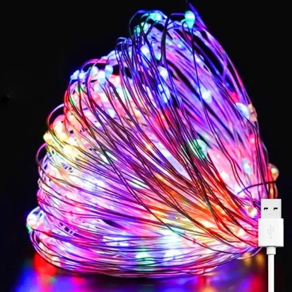 Гирлянда-нить светодиодная (500л, 50м с USB + 5 режимов). Свет-синий, разноцветный. 