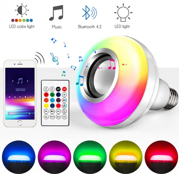  Лампа-дискотека RGB с Bluetooth и динамиком на пульте в патрон 