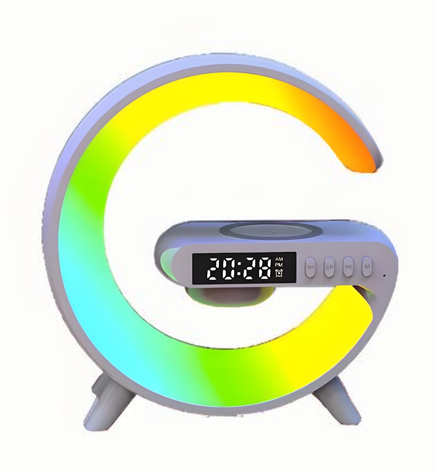  Світильник RGB Колонка Бездротовий Зарядний Годинник Будильник Bluetooth Білий 25 см 