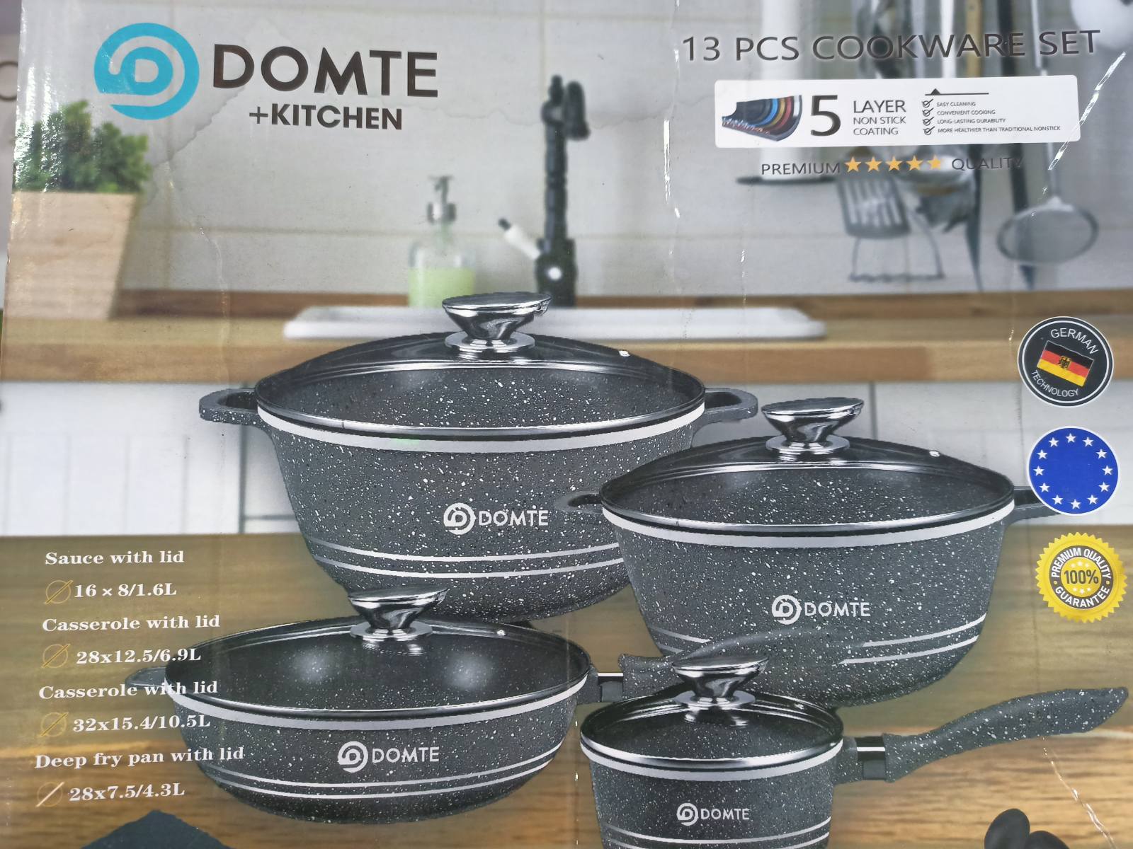  16cm 28cm 32cm 28cm 13 набор кастрюль domte черный 3 
