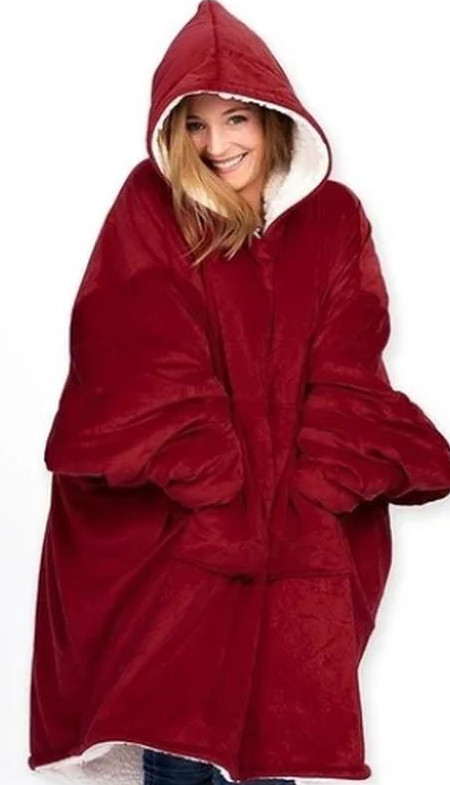  Плед Huggle с капюшоном Ultra Plush Blanket Hoodie Red(Красный) 