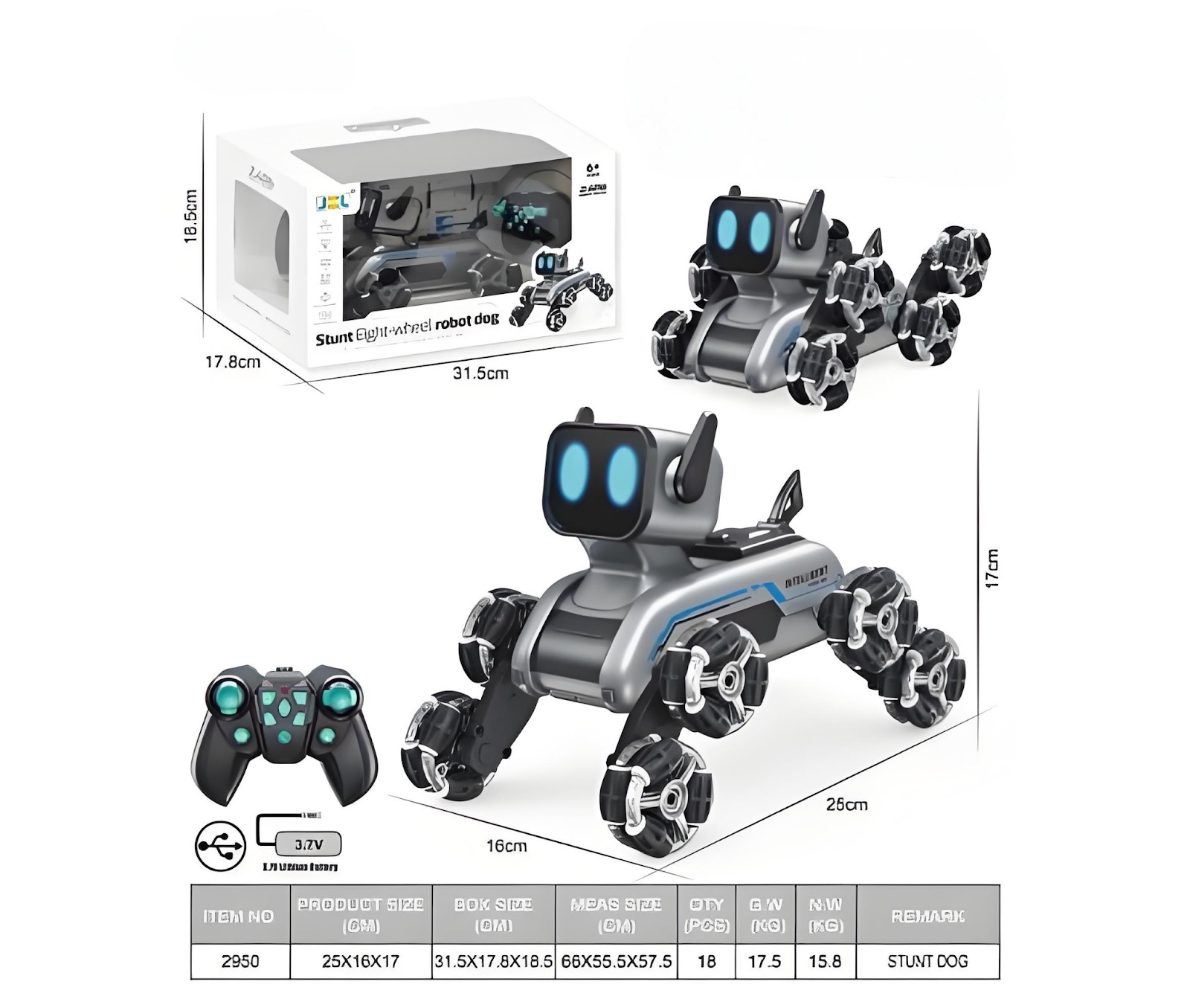  Інтерактивна собака-робот, трюковий робопес Stunt eight-wheel robot dog 8 коліс, радіокерування, звук і світло 