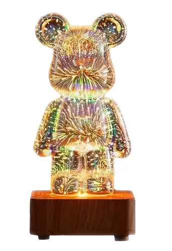  3D ночник стеклянный с эффектом фейерверка в виде мишки RGB Bearbrick LED Светильник-лампа на 8 цветов 