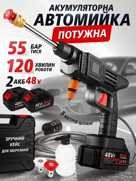  Акумуляторна міні мийка для машини високого тиску 30V + 2 акумулятори 