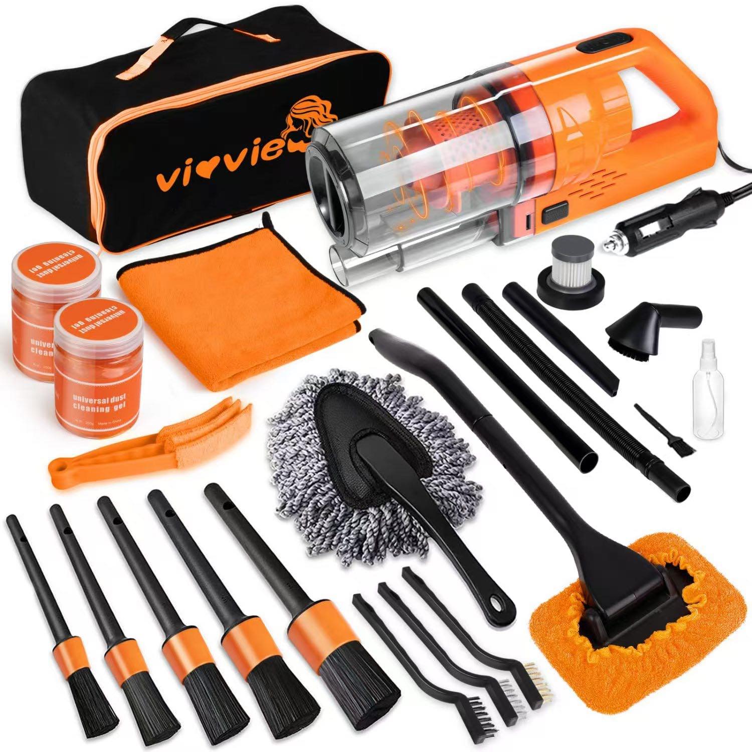  vioview Ultimate Car Cleaning Kit, 17pcs Автомобільний інтер'єр детальний комплект з високопотужним автомобільним пилососом 