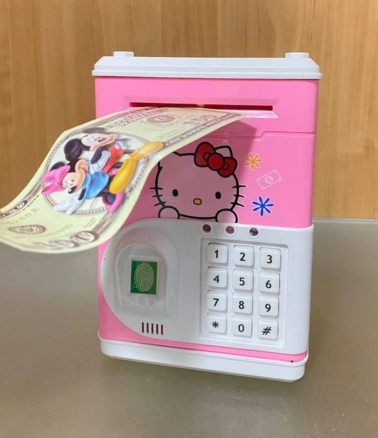  Електронна скарбничка сейф з відбитком пальця та кодовим замком Carton Bank Hello Kitty рожева 