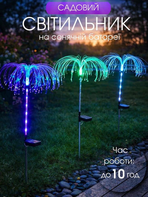  Автономный уличный садовый фонарь светильник Медуза 1шт. 80см на солнечной батарее LED DL мульти RGB 