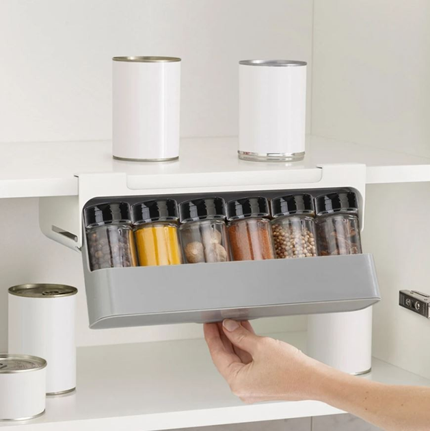  Навесной органайзер и 6 баночек для хранения специй USPICE RACK Grey 