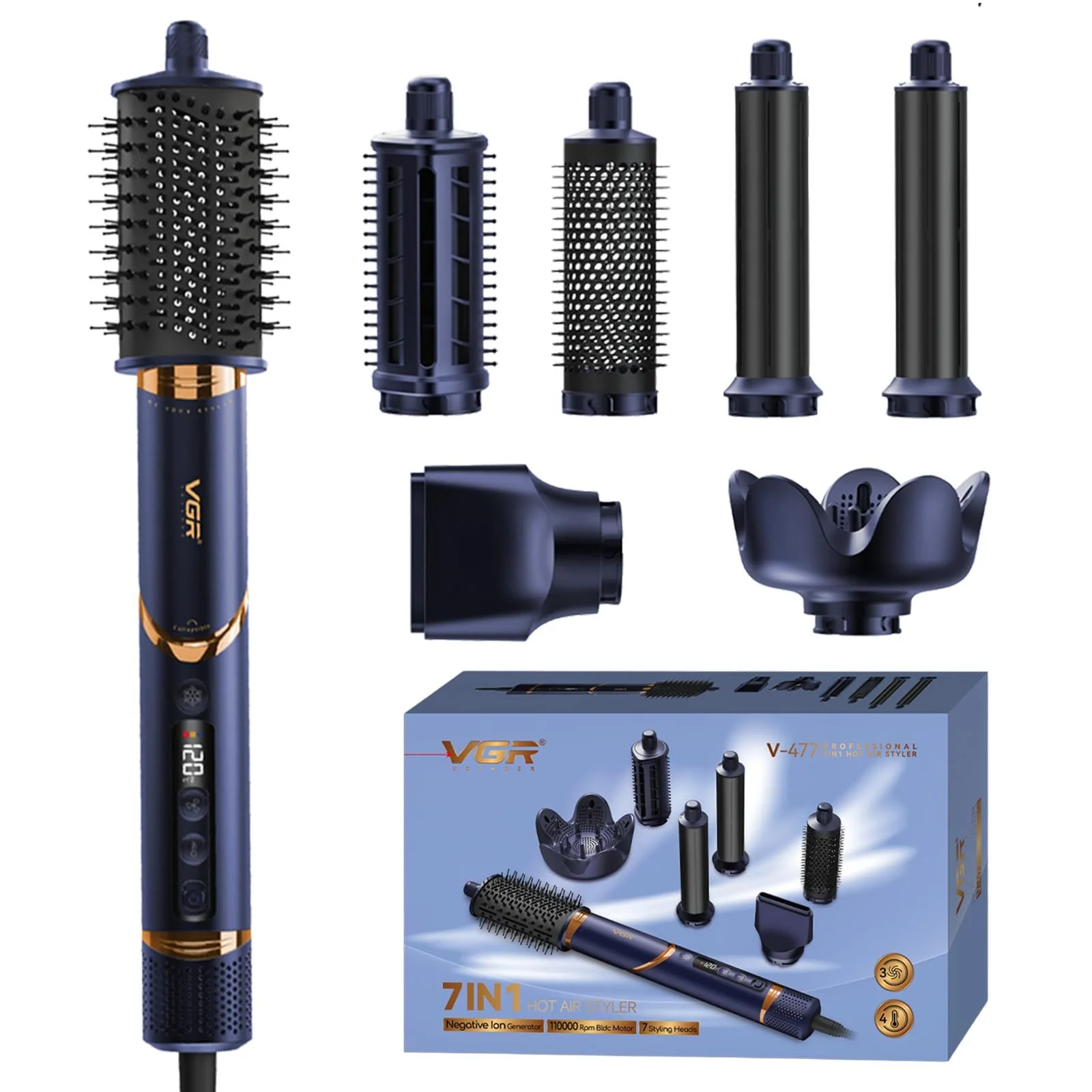  Фен-стайлер VGR 4 в 1 V-474 DARK BLUE 1400 Вт Professional, 4 насадки (46276-V-474_2261) 