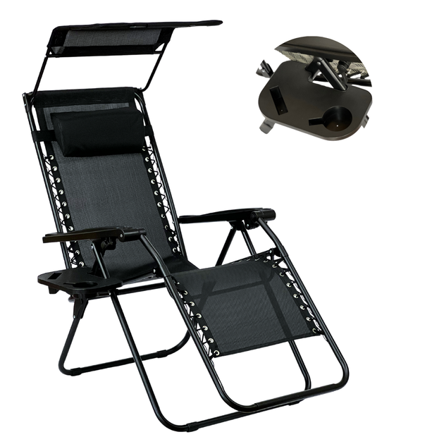  Раскладное кресло шезлонг с козырьком LEOBRO Zero Gravity Black  